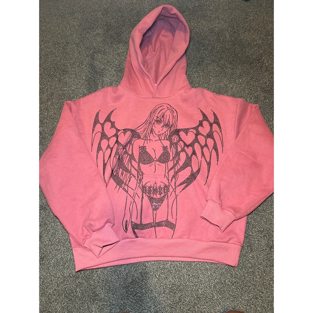 STRANGERS RHINESTONE ANGEL PULLOVER HOODIE DUSKY small/Medium